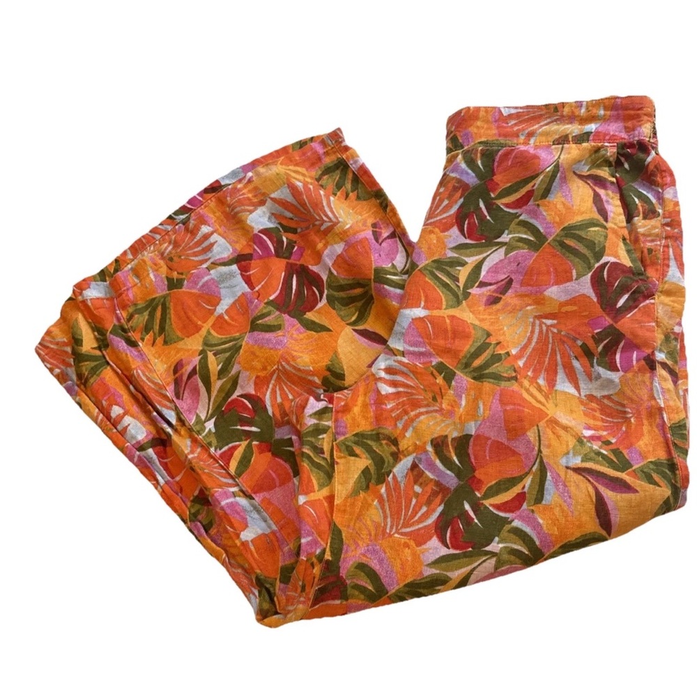C&C California Women’s 100% Linen Colorful  Wide Leg Tropical Pants Size Large - Picture 2 of 15